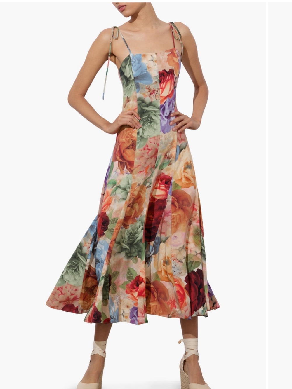 NWOT Alice + Olivia jeanette pleated floral-print crepe de chine midi dress